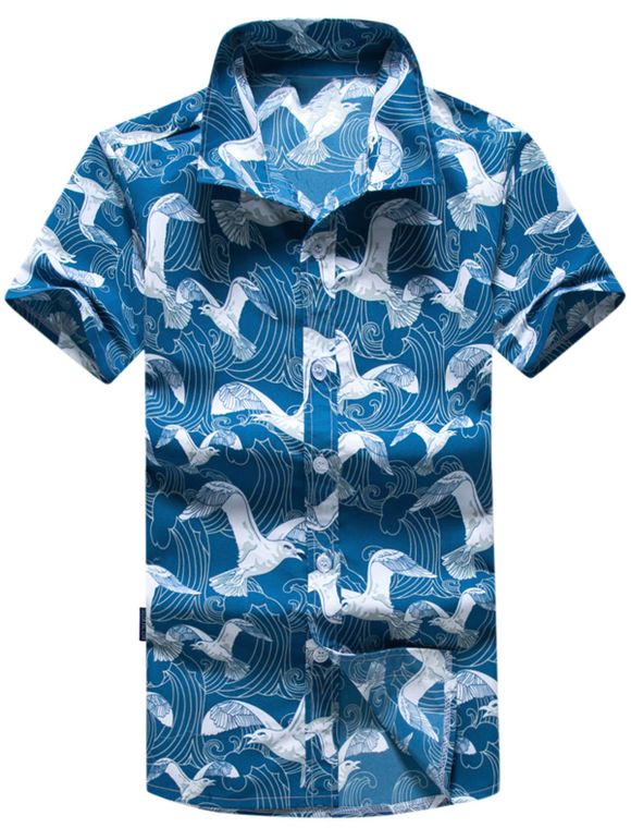 Chemise Hawaïenne A Manches Courtes Imprimé Mouette - Bleu 4XL
