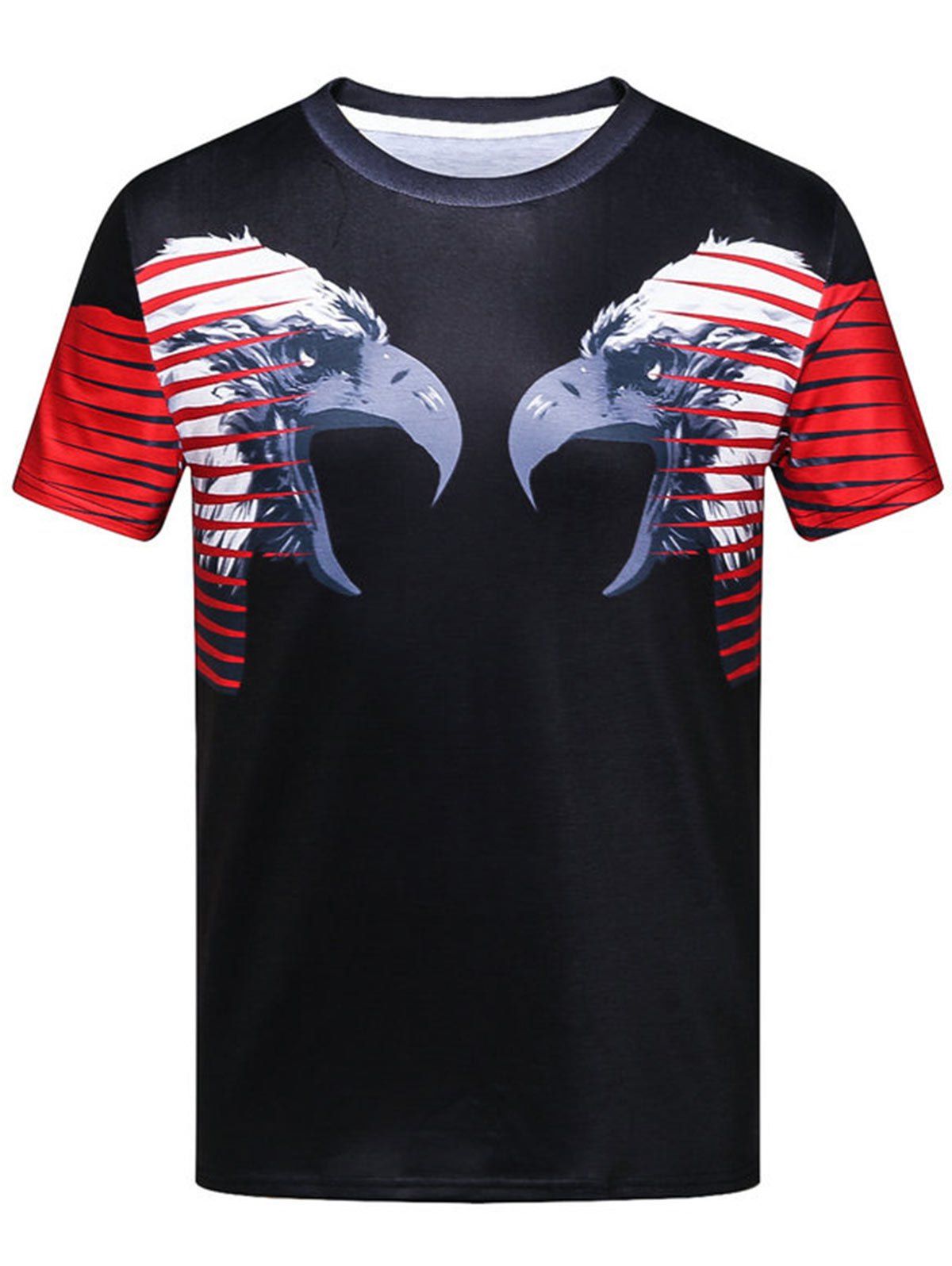 

Double 3D Eagle Head Print T-shirt, Black