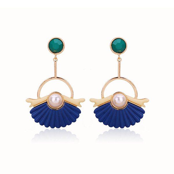 

Artificial Pearl Circle Fan Shaped Earrings, Golden