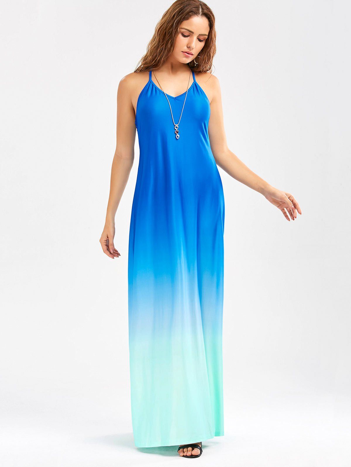 2018 Sleeveless Low Back Maxi Ombre Dress BLUE XL In Maxi Dresses ...