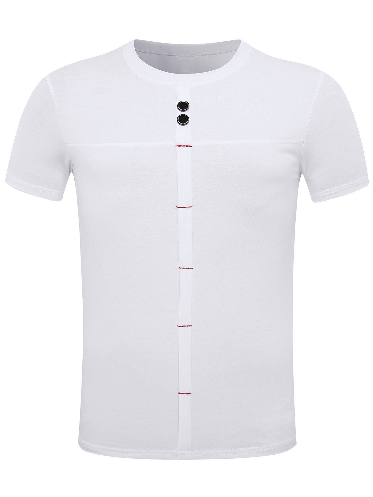

Short Sleeve Crew Neck Buttoned Tee, White
