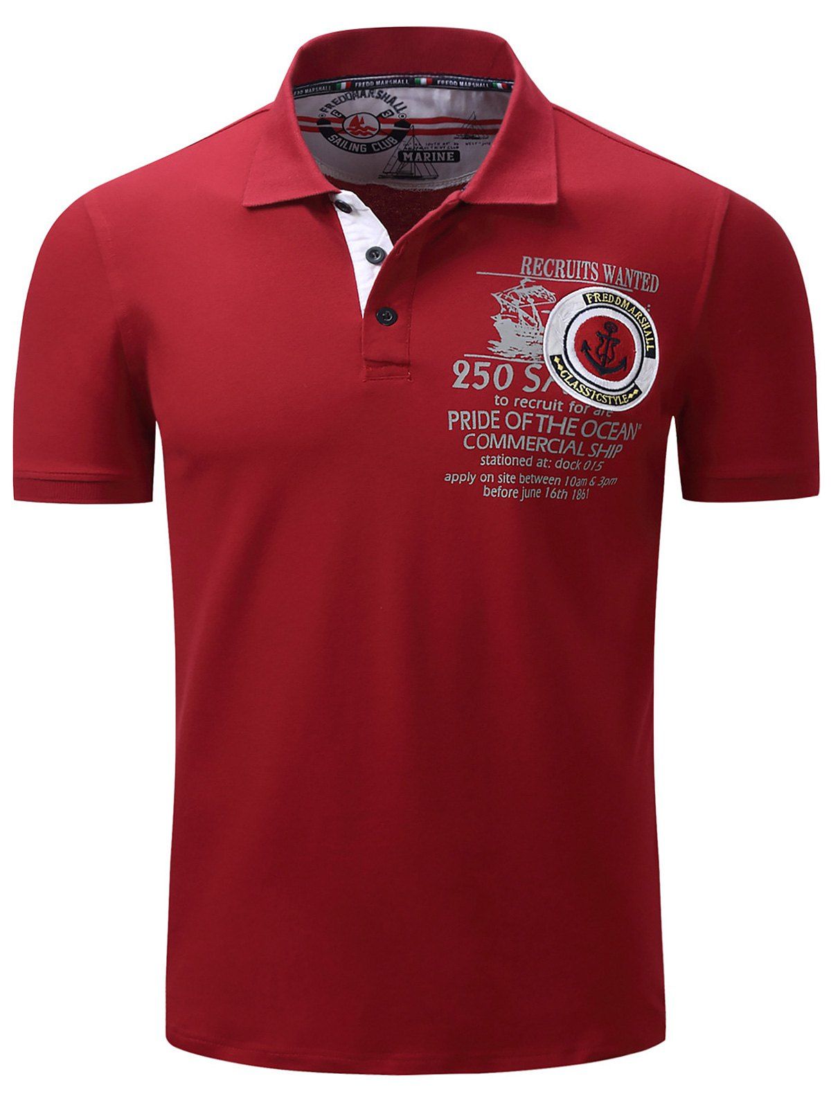 

Graphic Print Anchor Embroidery T-shirt, Red