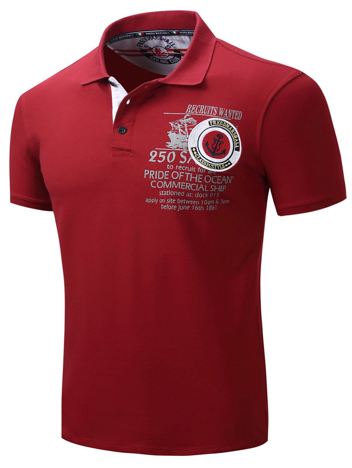 2018 Graphic Print Anchor Embroidery Polo T-shirt RED XL In T-Shirts ...