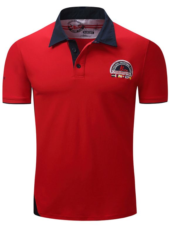 T-shirt en Bloc Couleur Panneau Broderie Graphique - Rouge XL