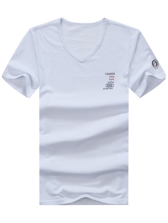 T-shirt imprimé graphique à col en V - Blanc 2XL