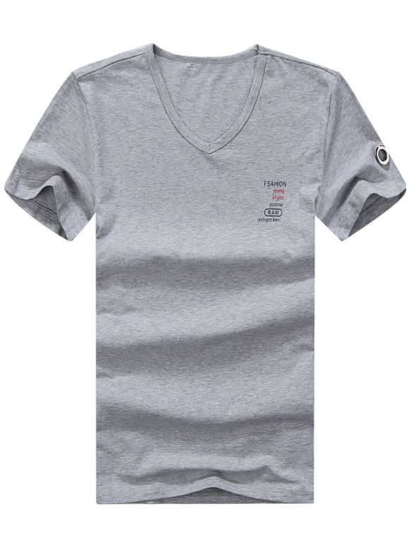 T-shirt imprimé graphique à col en V - Gris XL