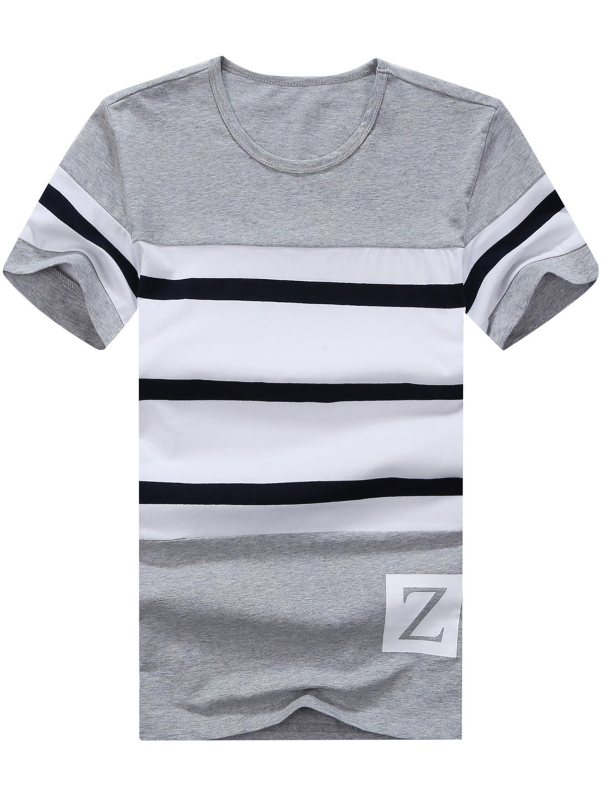 

Short Sleeve Printed Striped Tee, Gray