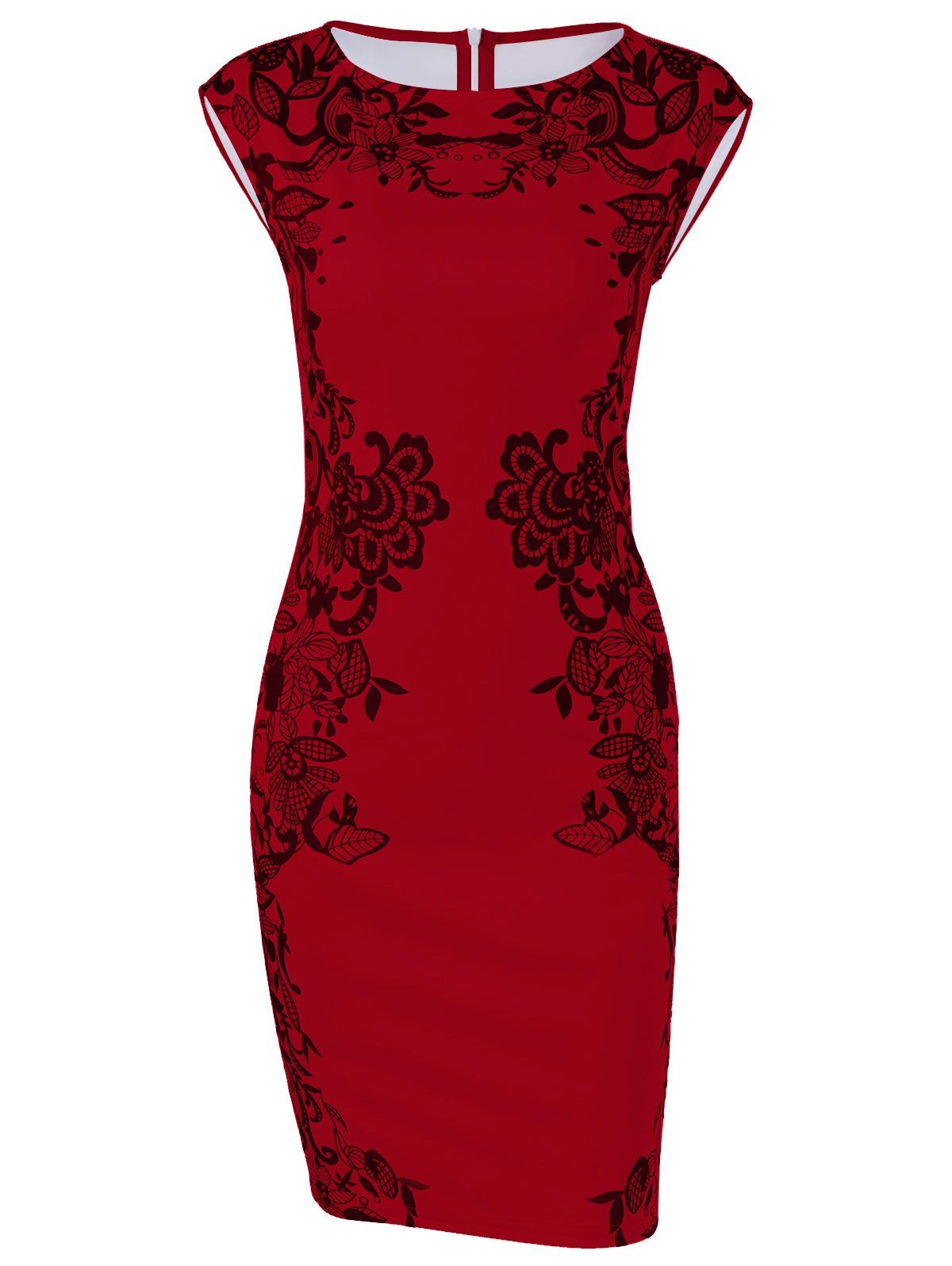 

Cap Sleeve Floral Pencil Dress, Red