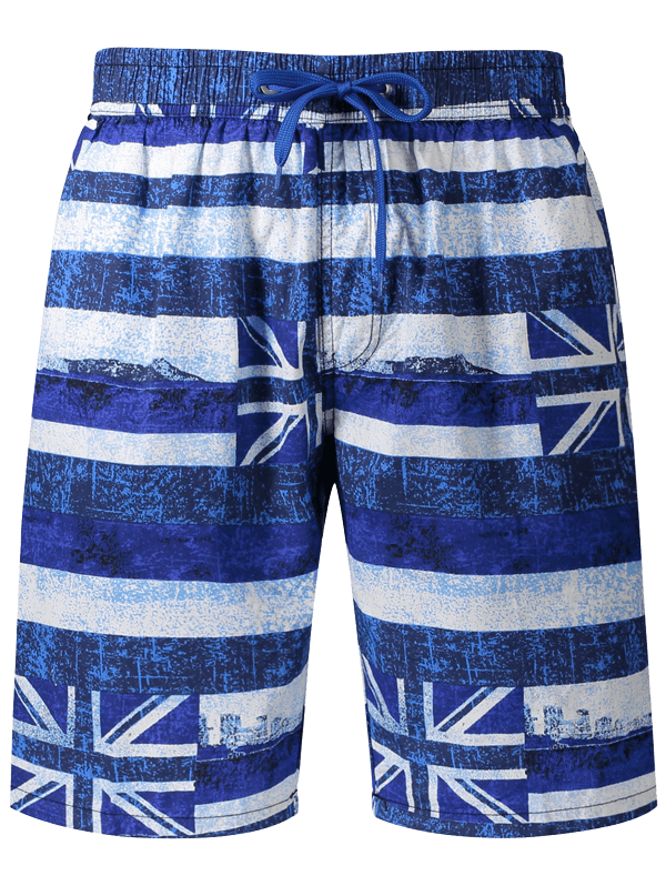 

Union Jack Print Stripe Patriotic Board Shorts, Blue