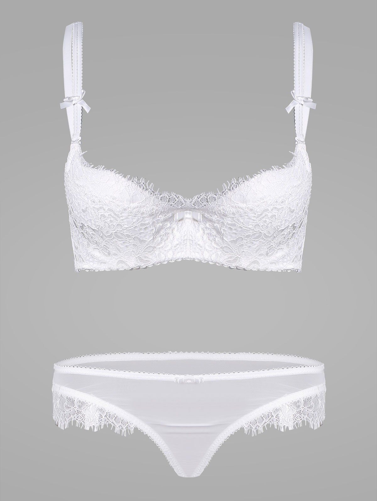 

Lace Mesh Sheer Push Up Lingerie Bra Set, White