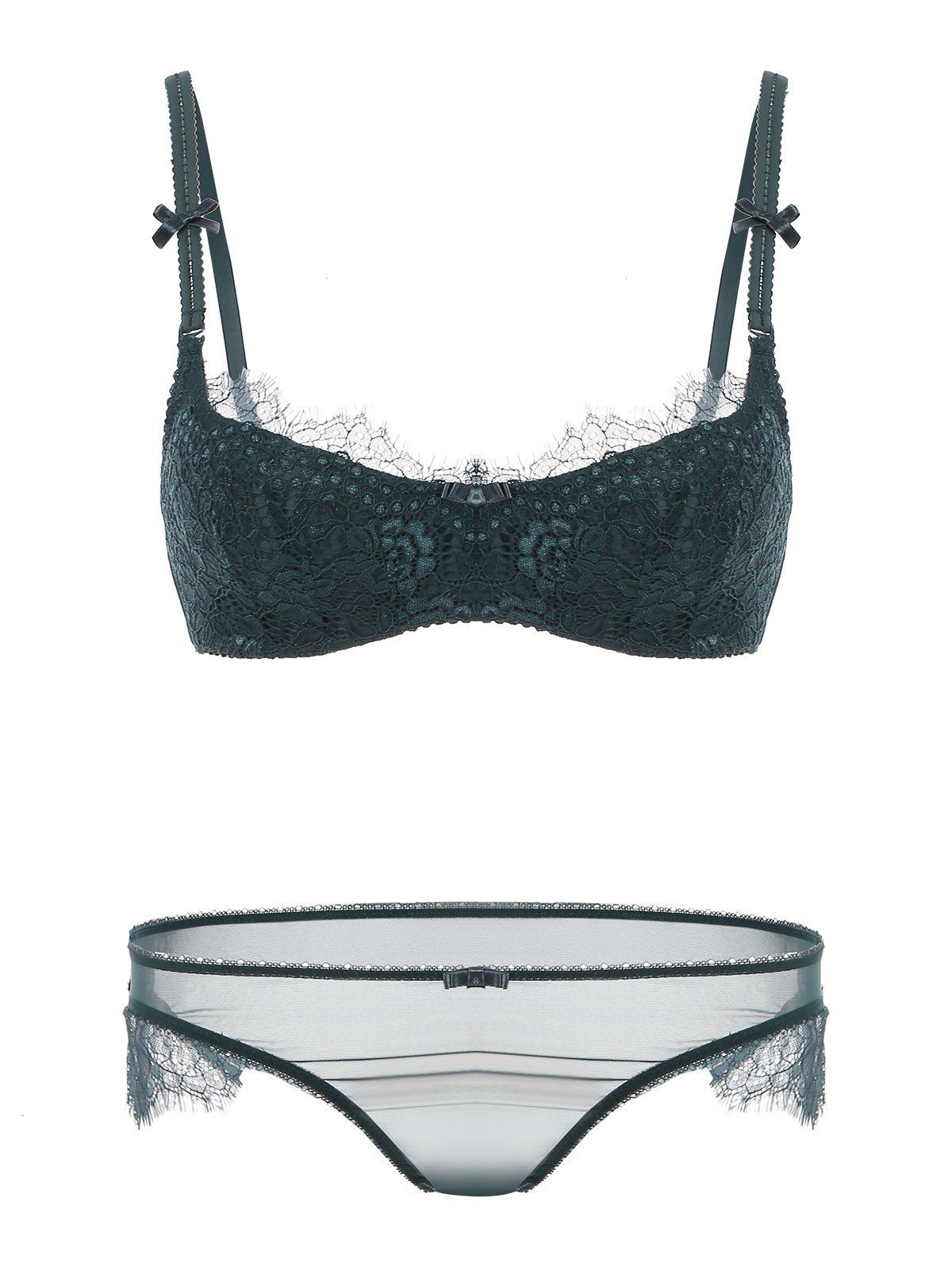 

Lace Mesh Sheer Push Up Lingerie Bra Set, Deep green