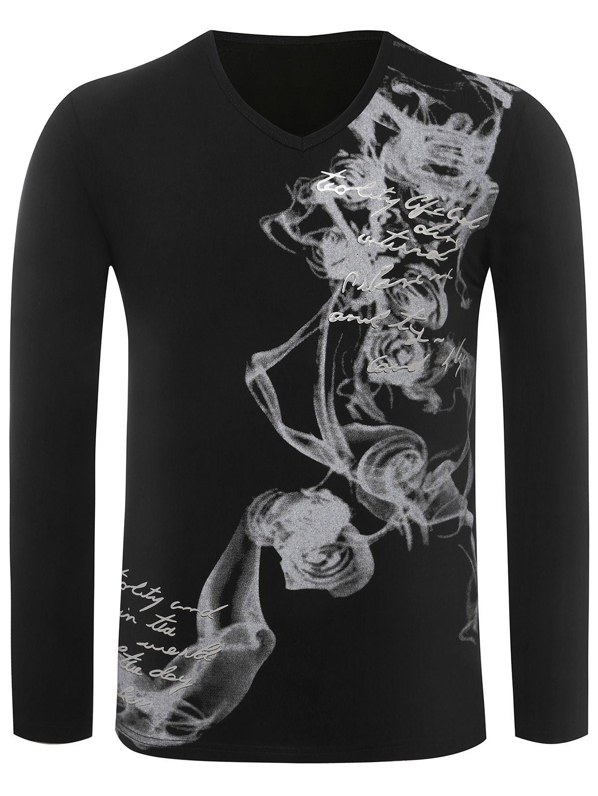 

Graphic Printed V Neck Tee, Black