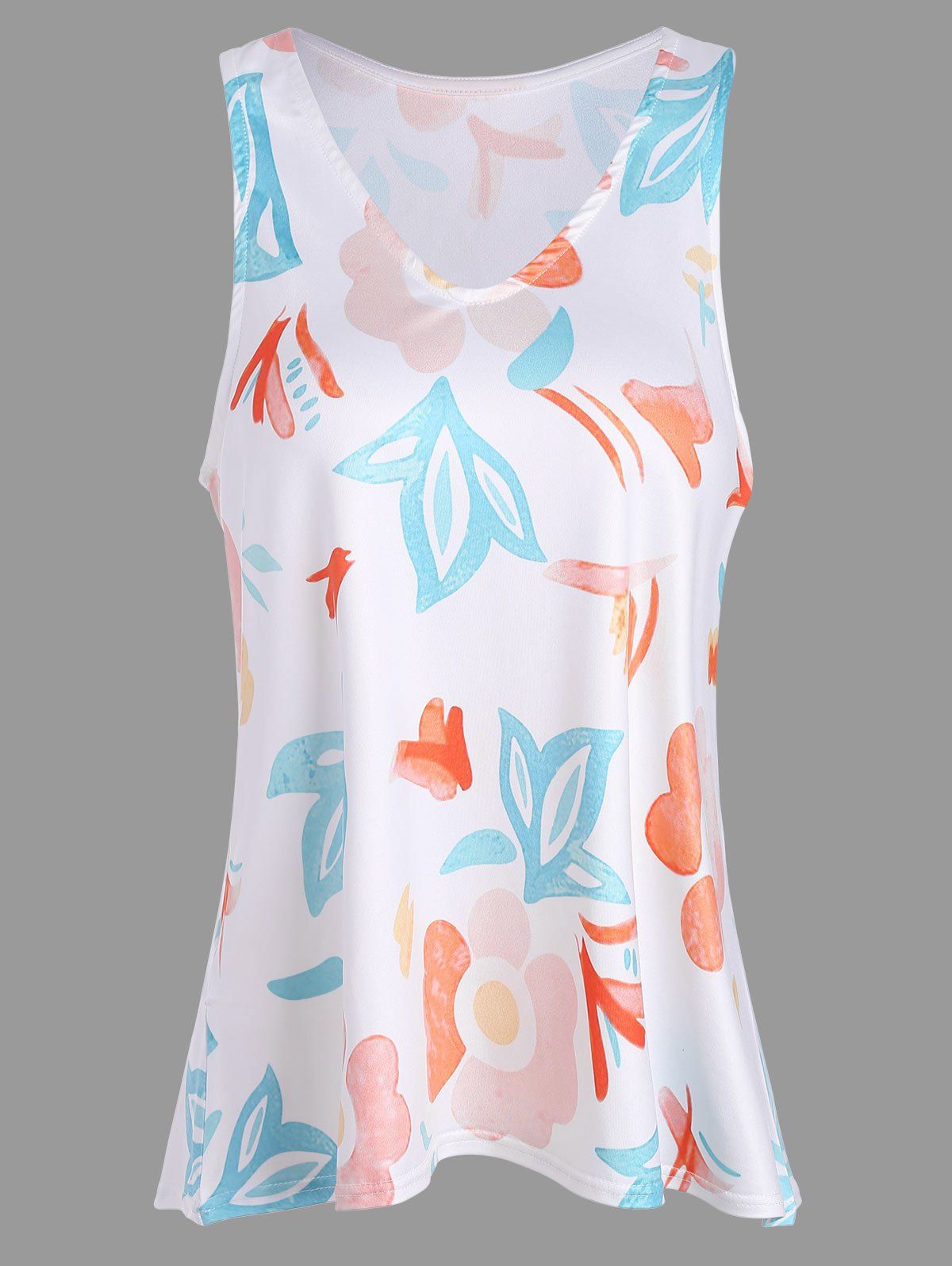 

V Neck Floral Print Tank Top, White