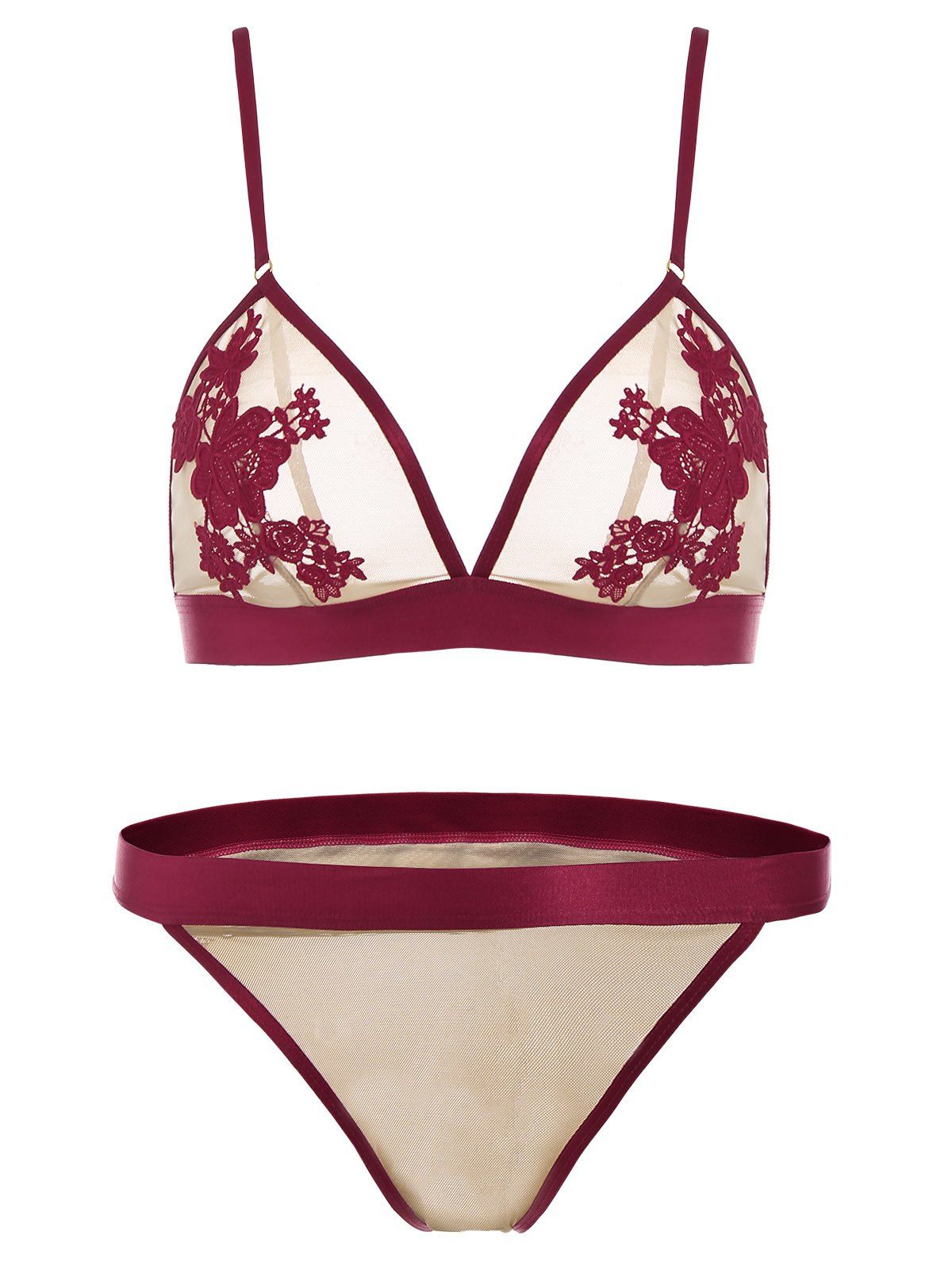 

Flower Embroidered Lingerie Bra Set, Red