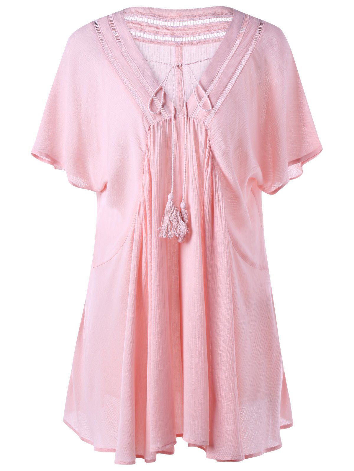 

Creased V Neck Longline Blouse, Pink