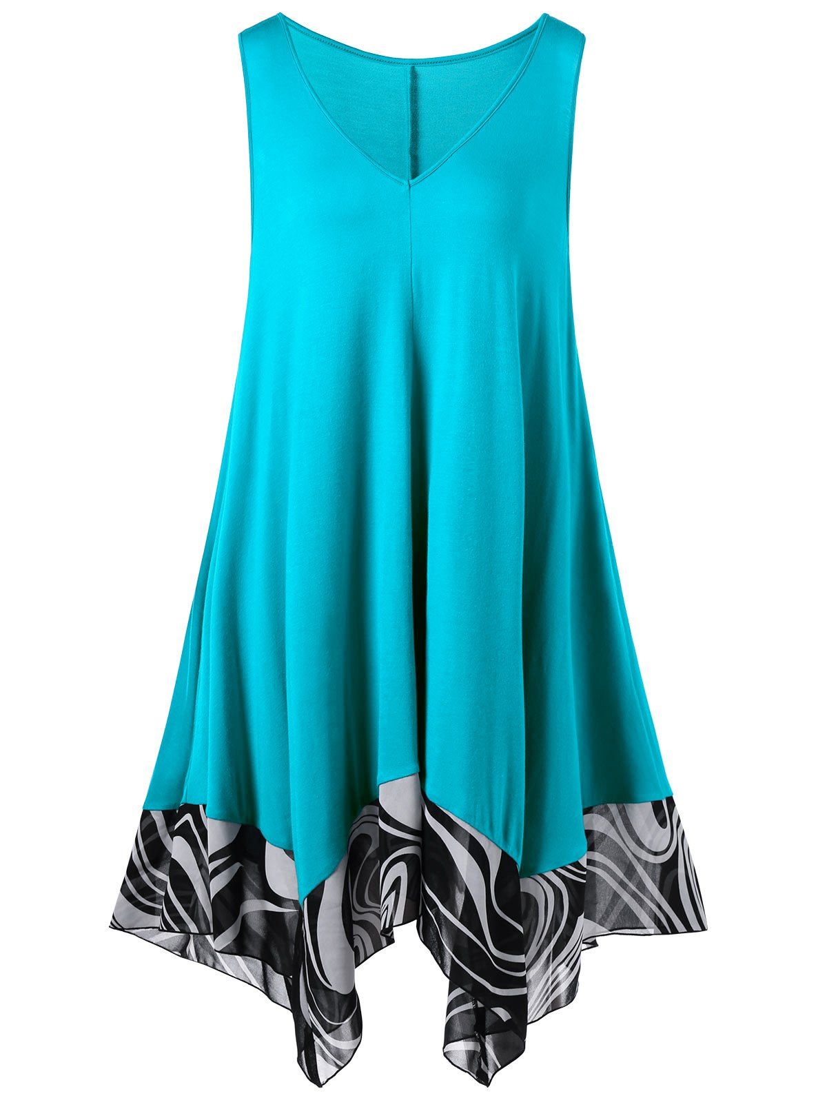 

Sleeveless Plus Size Handkerchief Casual Mini Dress, Cyan