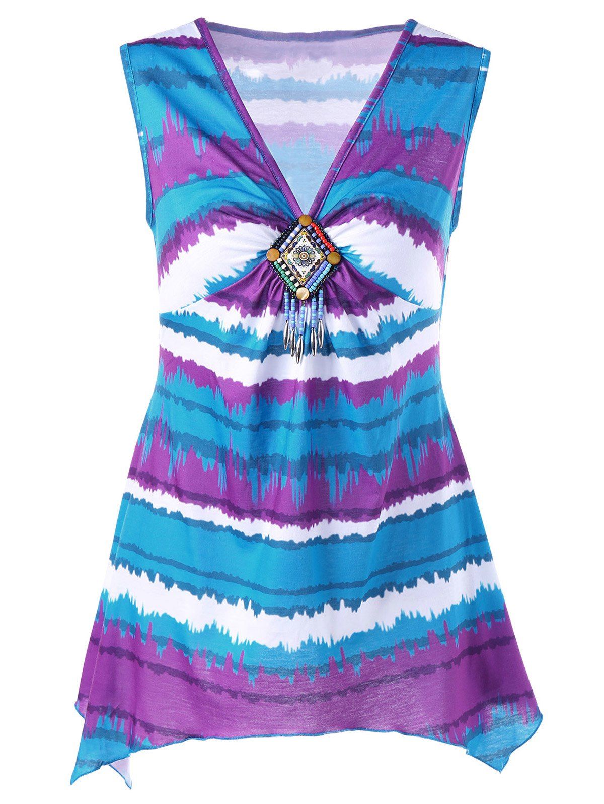 

Color Block Tie-Dyed Beaded Top, Colormix