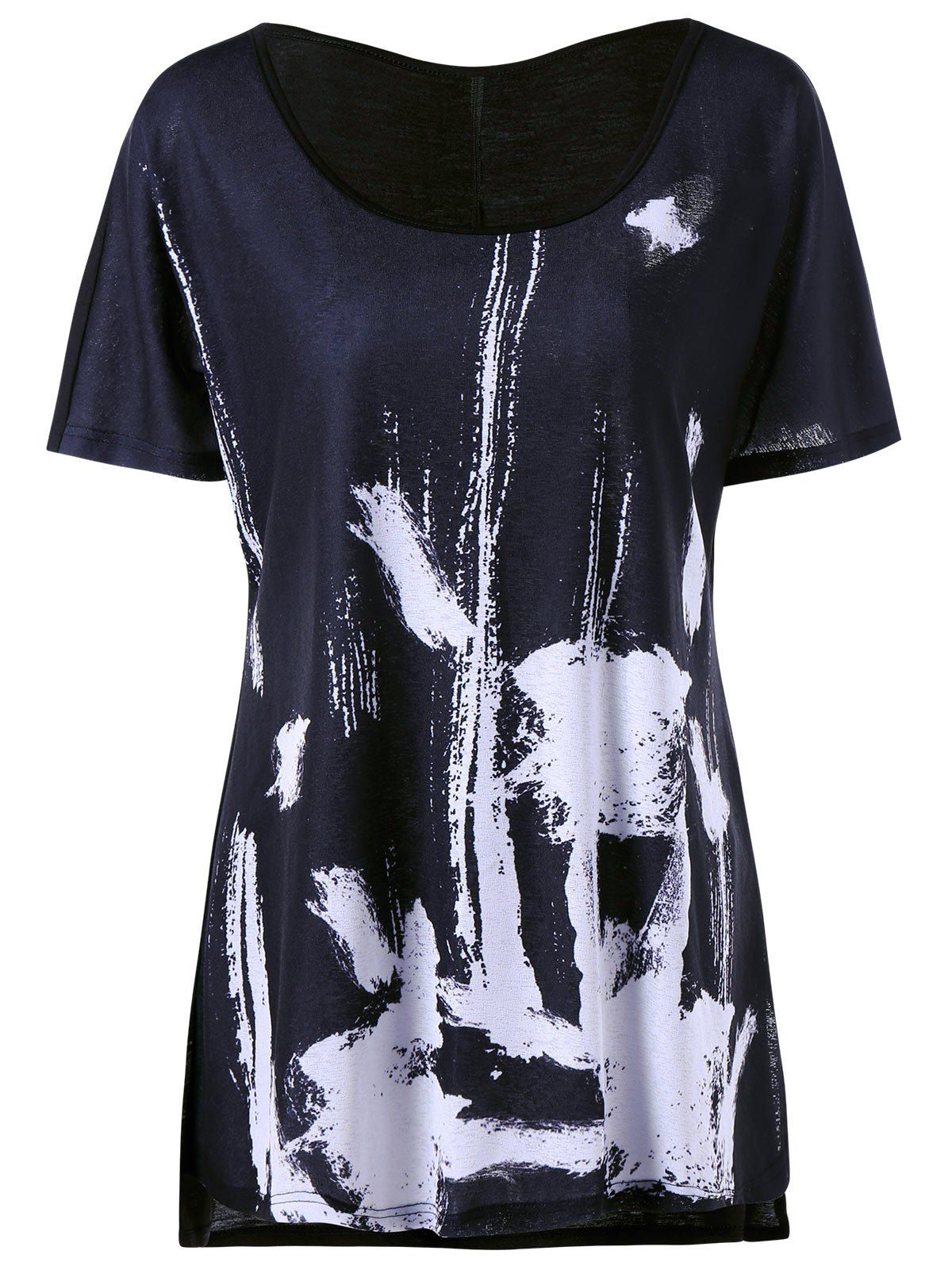 

Plus Size Ink Painting Long T-shirt, Purplish blue