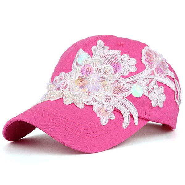 

Sequin Lacework Floral Faux Pearl Baseball Cap, Tutti frutti