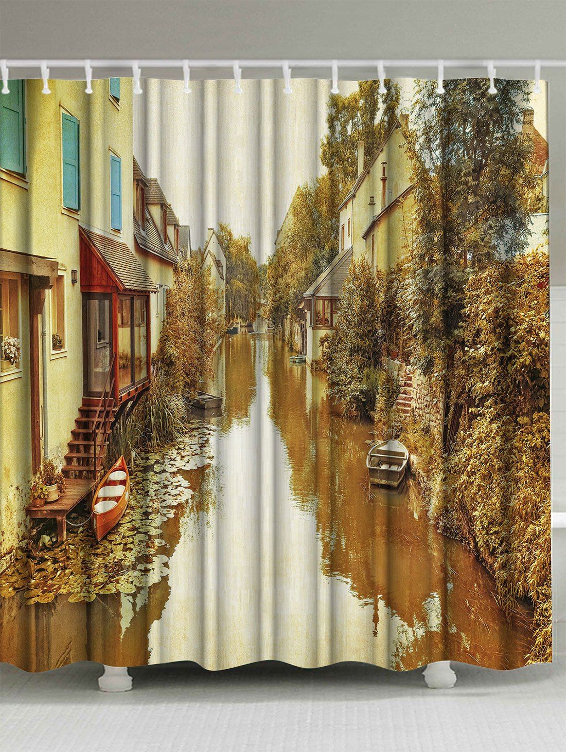 

Bath Decoration Scenic Town Fabric Shower Curtain, Colormix