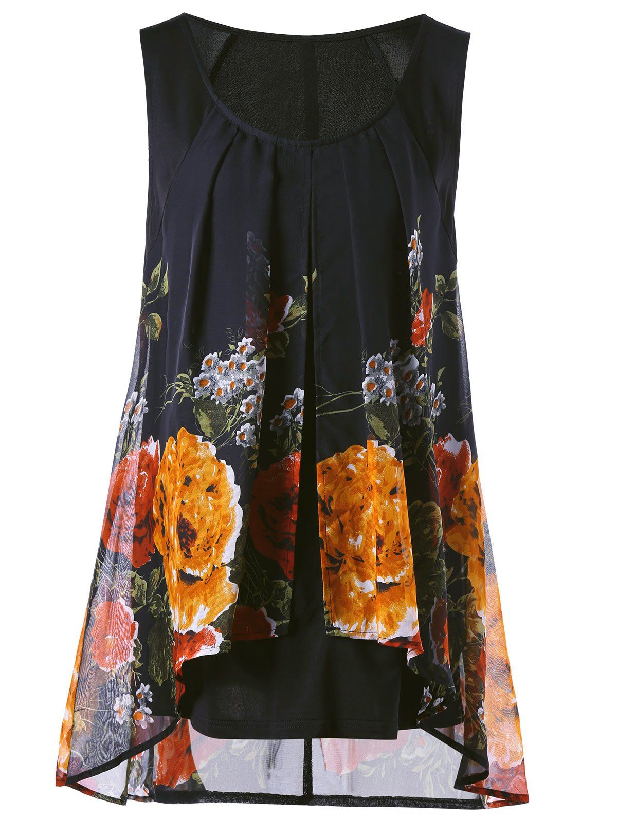 

Plus Size Floral Front Slit Blouse, Black
