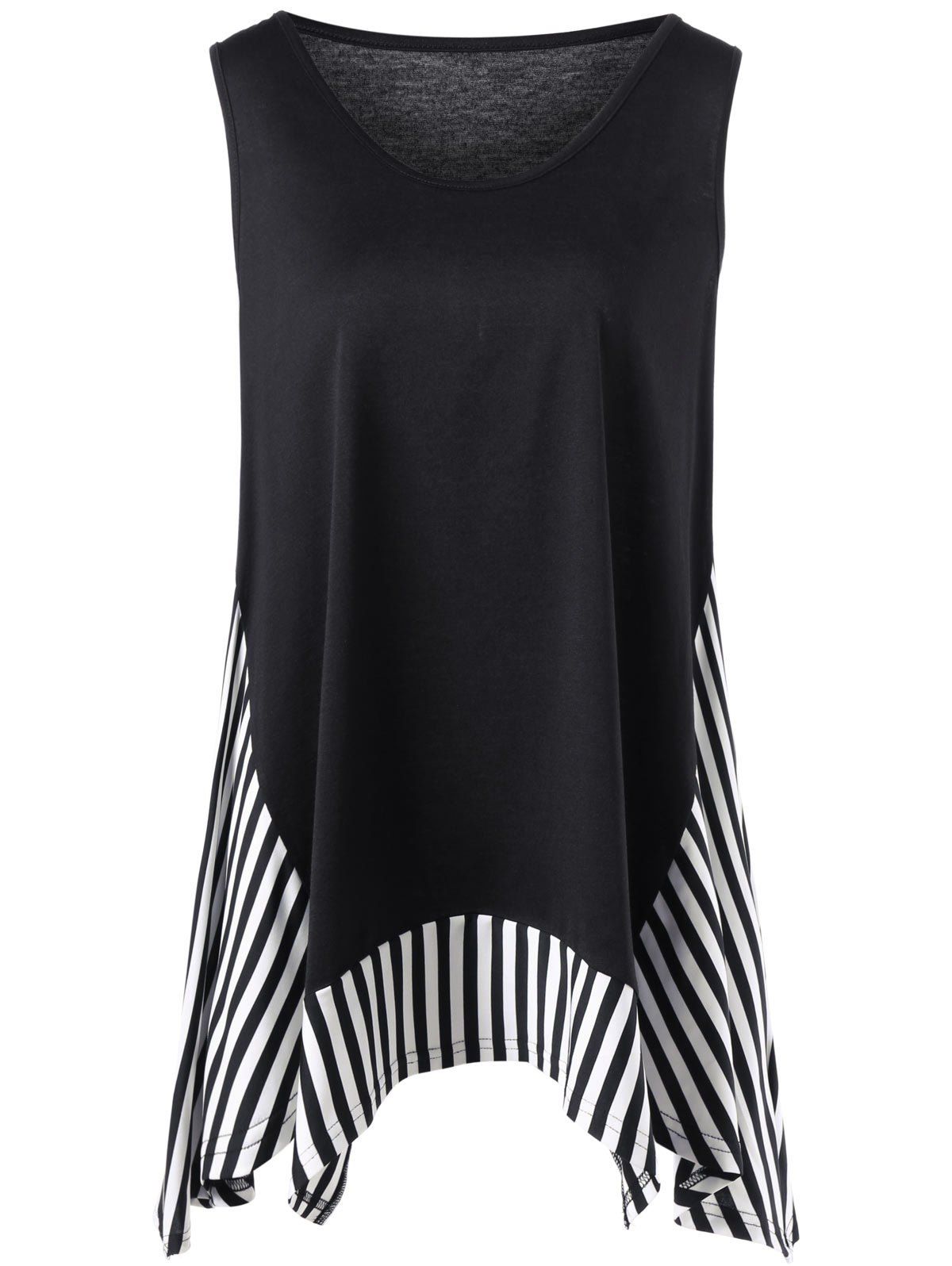 

Plus Size Striped Trim Sleeveless T-shirt, Black