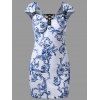 Robe Florale avec Laçages Encolure Coeur - Bleu M