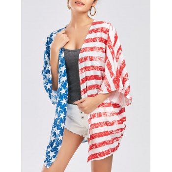 Patriotic American Flag Print Kimono dresslily imagine noua 2022