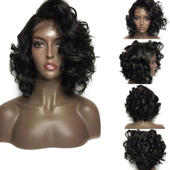 Free Part Shaggy Short Curly Lace Front Synthetic Wig - BLACK 