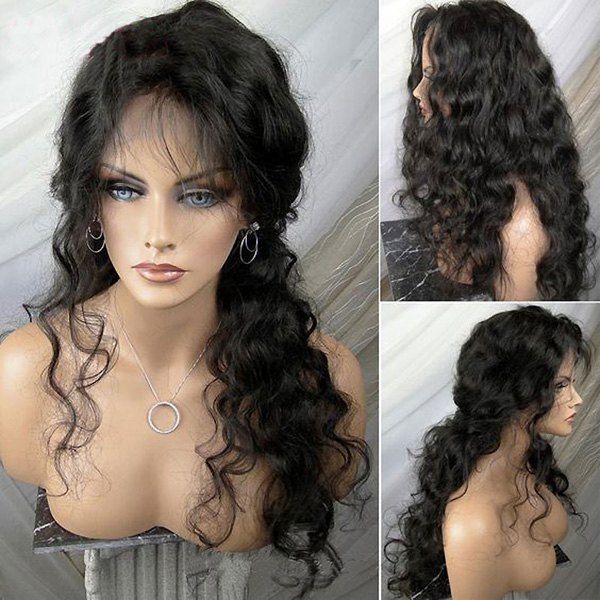 

Long Shaggy Free Part Body Wave Lace Front Synthetic Wig, Black