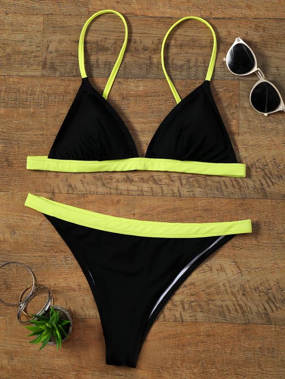Bikini Skimpy couleur contrastante plongeante - Noir M