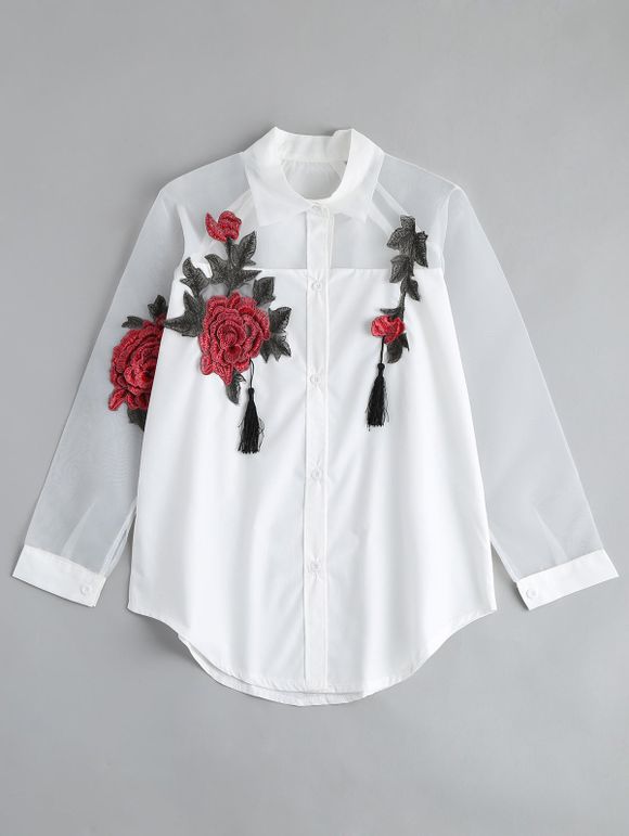 Chemise boutonnée brodée à la broderie florale - Blanc M