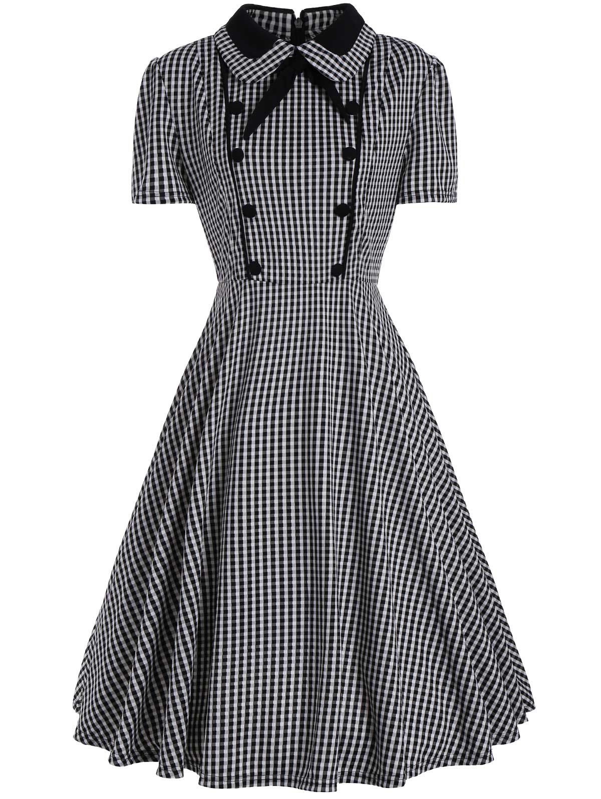 

Plus Size Plaid A Line Midi Dress, Black