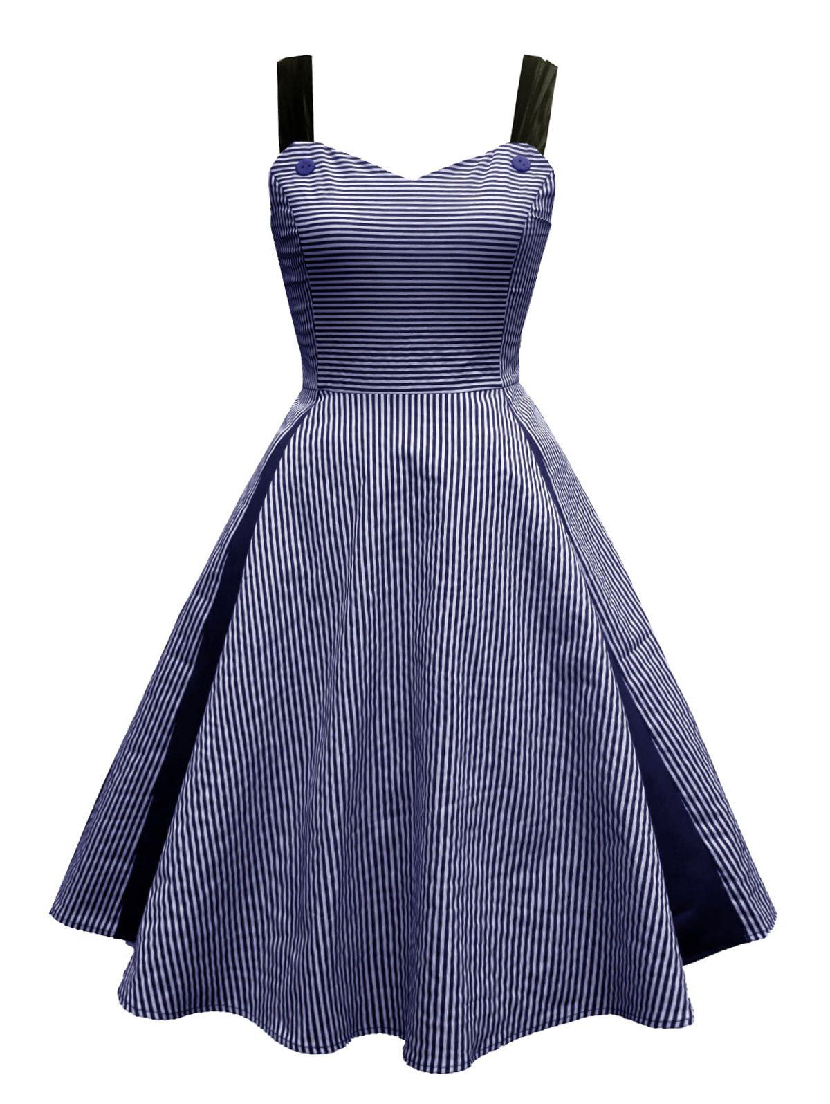 

Striped Vintage Corset Pin Up Dress, Deep blue