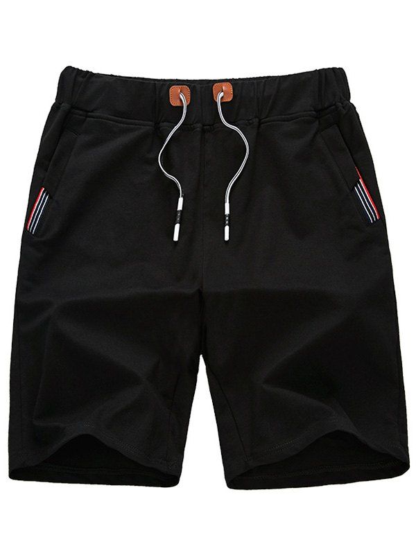 

Striped Trim Drawstring Waist Shorts, Black