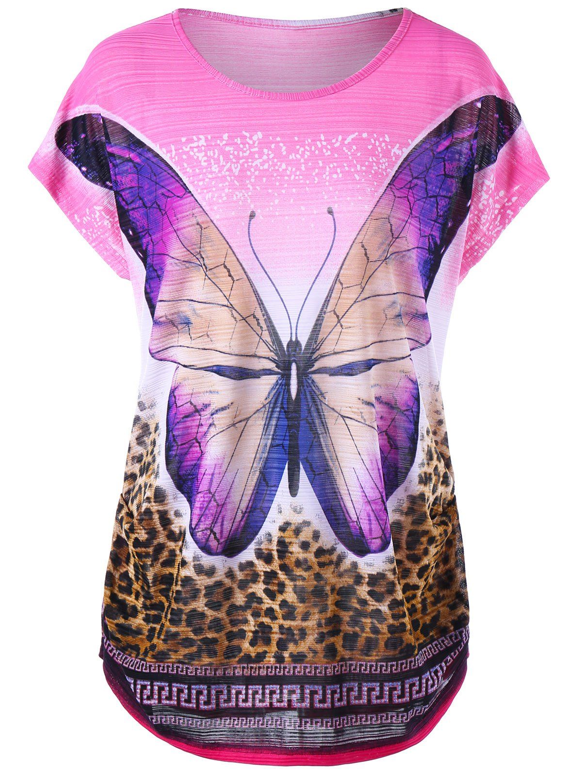 

Butterfly and Leopard Curved Hem T-shirt, Colormix