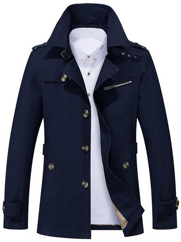 

Notch Collar Button Up Slim Fit Jacket, Blue