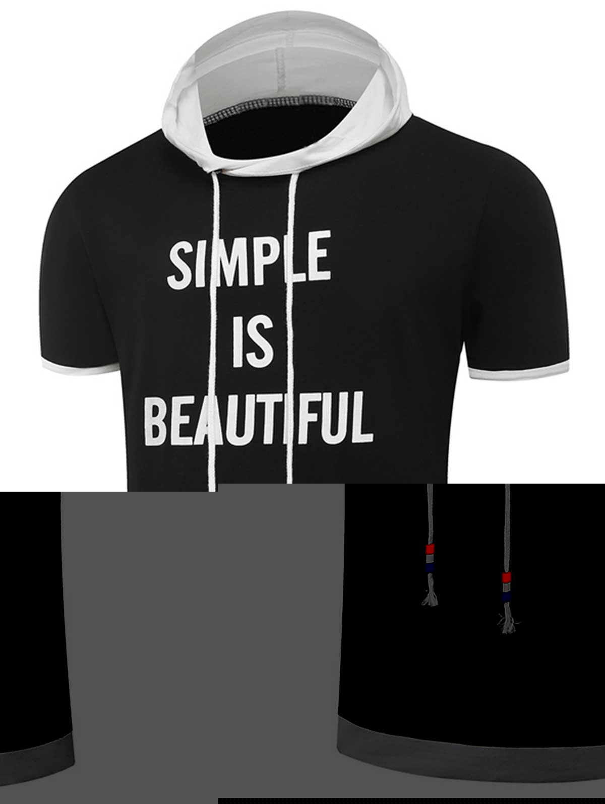 

Drawstring Hooded Color Block Panel Graphic T-shirt, Black