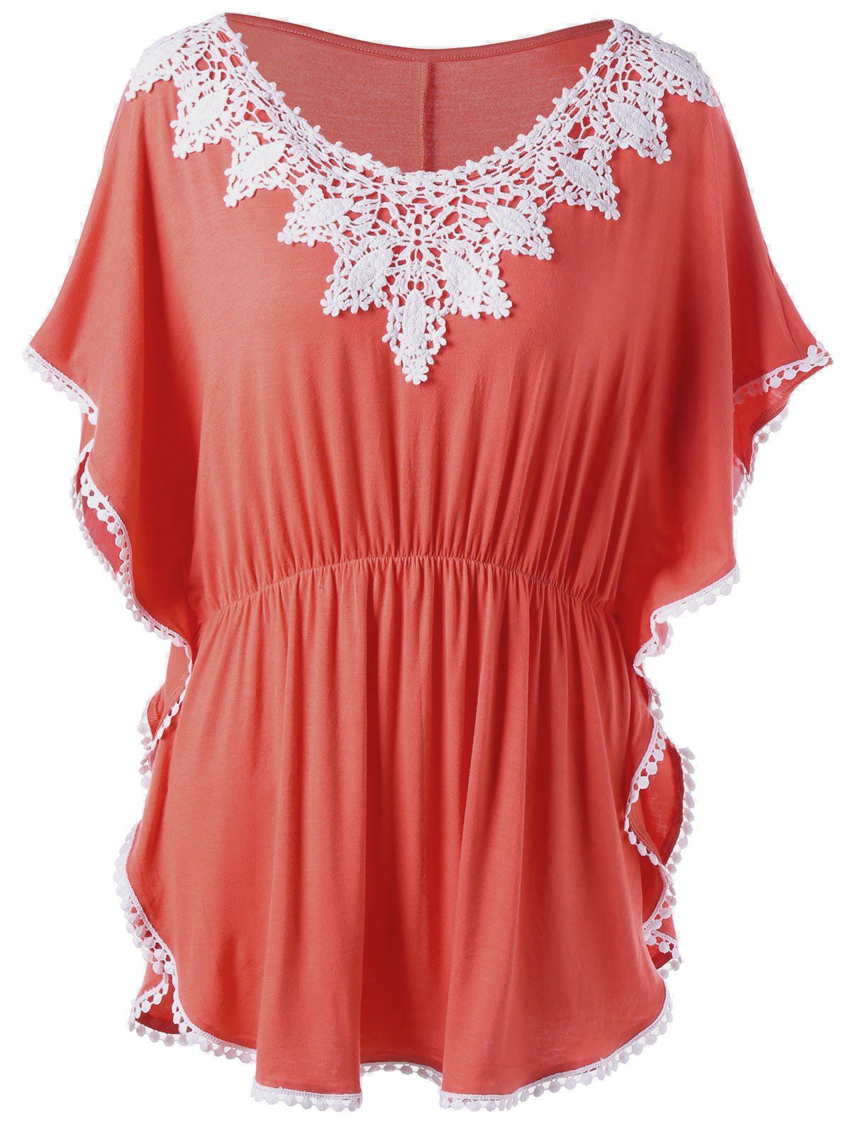 

Plus Size Elastic Waist Butterfly Sleeve Top, Orange red