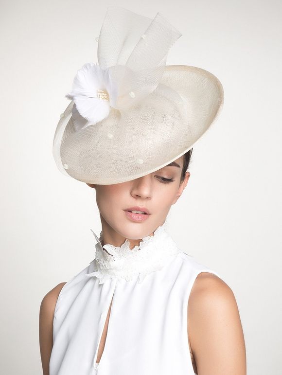 Feather Flower Mesh Cambric Piece Cocktail Hat - Ivoire Blanc 