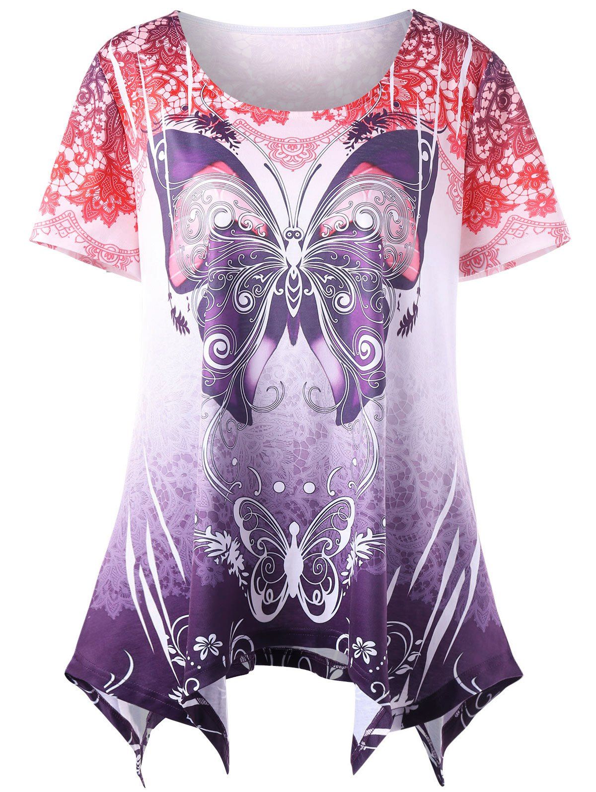 

Plus Size Butterfly Print Asymmetrical Top, Colormix