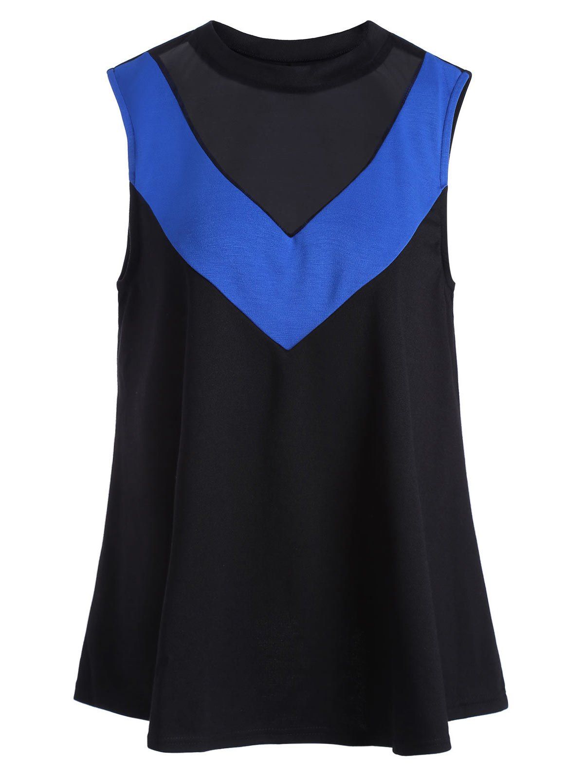 Mesh Trim Sleeveless Two Tone Plus Size Top Black Xl In mesh trim sleeveless two tone plus size top black xl in