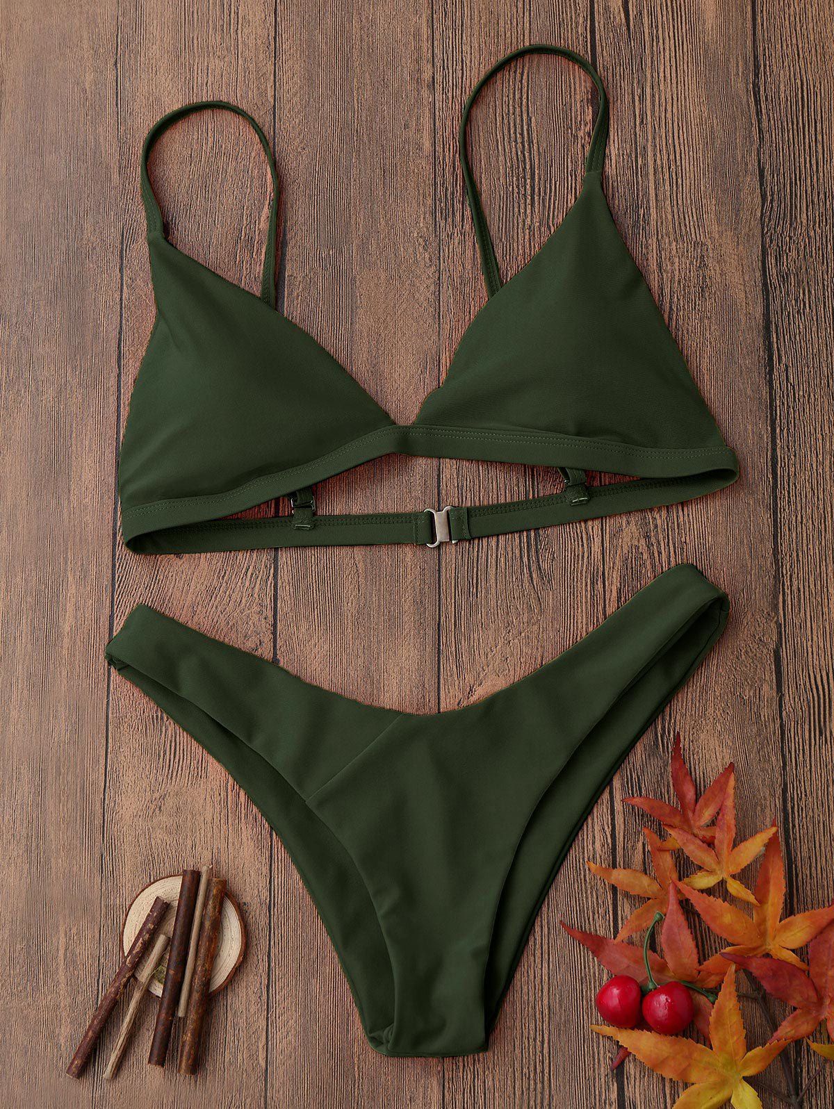 

Spaghetti Strap Removable Padded Bikini, Blackish green