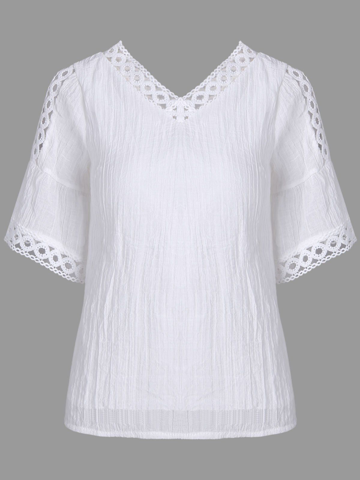 

Bell Sleeve Cold Shoulder Lace Insert Blouse, White