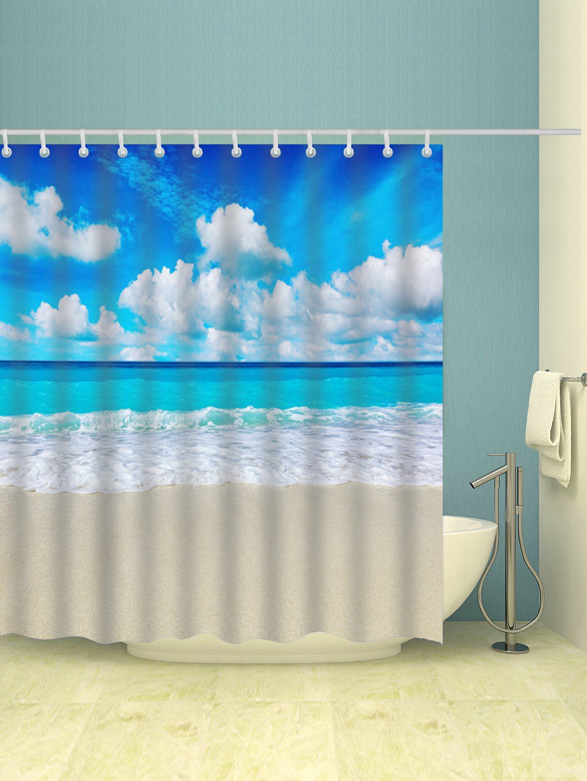 2018 Beach Scenery Extra Long Bath Decor Shower Curtain COLORMIX W INCH