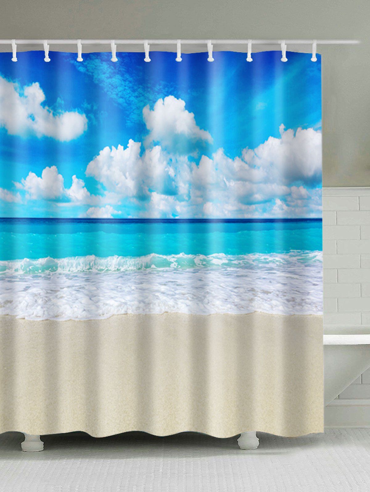 

Beach Scenery Extra Long Bath Decor Shower Curtain, Colormix