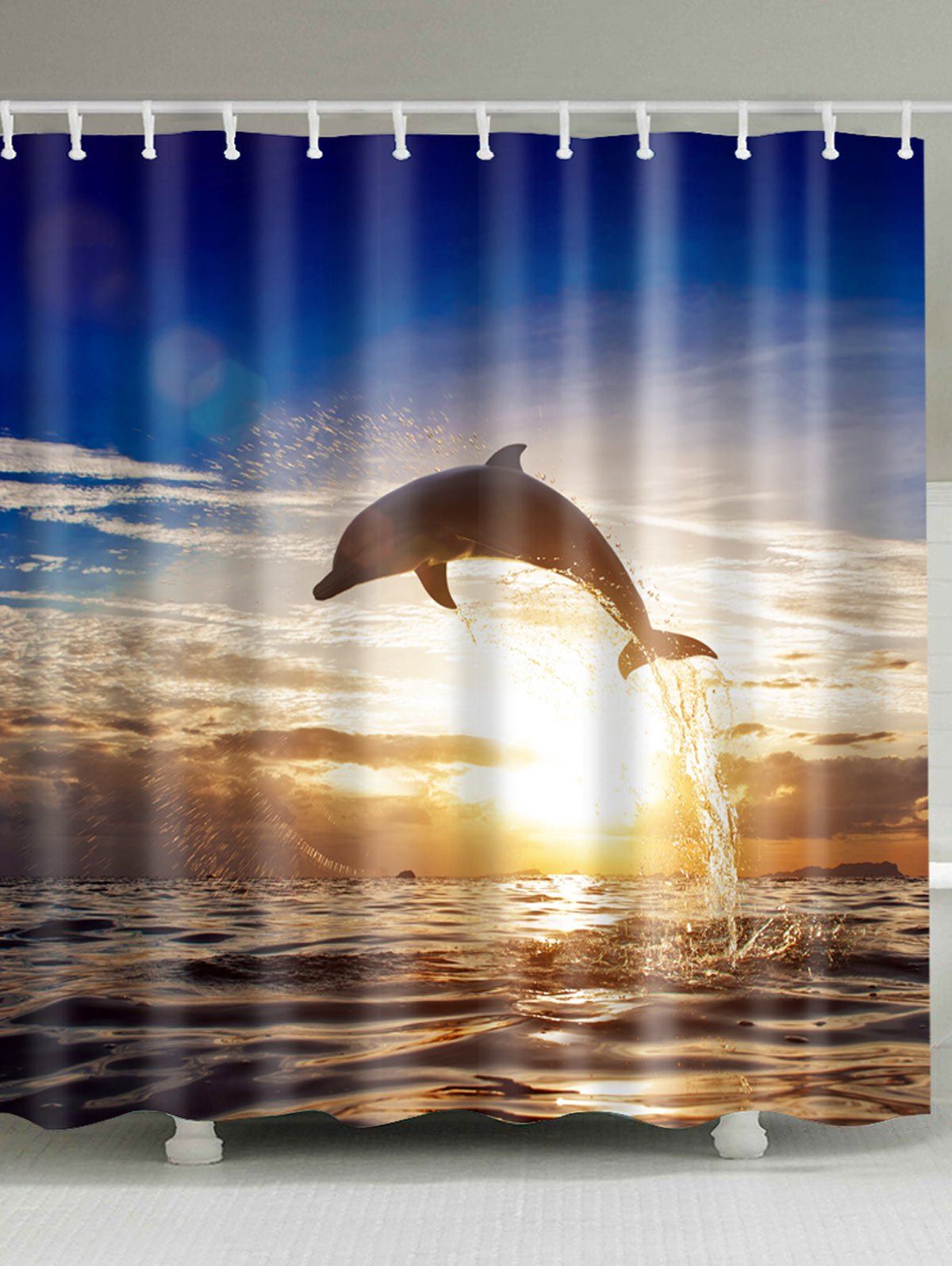 

Sunset Dolphin Printed Shower Curtain For Bathroom, Colormix