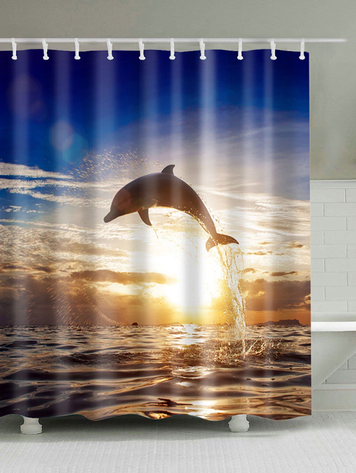 

Sunset Dolphin Printed Shower Curtain For Bathroom, Colormix