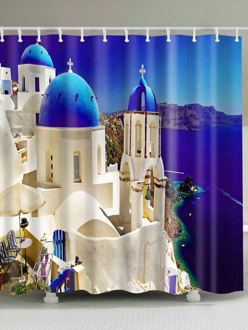 

Waterproof Seaside Castle Shower Curtain For Bathroom, Blue