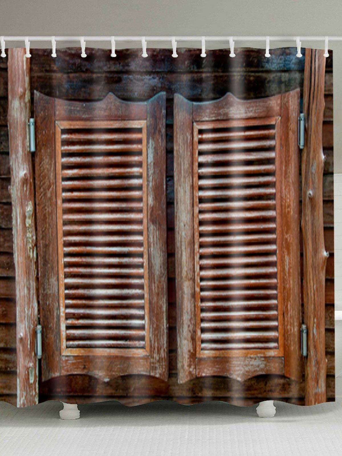 

Vintage Wood Door Eco-Friendly Fabric Shower Curtain, Deep brown